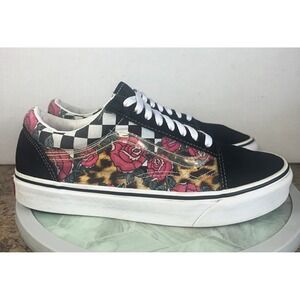 Vans Old Skool Floral Leopard Checkerboard Sneakers Women's Size 9.5 Men's 8